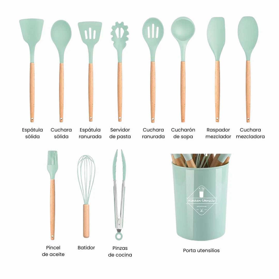 SET UTENSILIOS DE SILICONA PARA COCINA | 12 Piezas Resistentes al Calor
