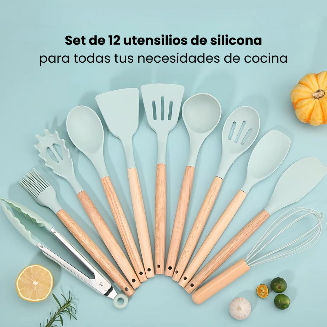 SET UTENSILIOS DE SILICONA PARA COCINA | 12 Piezas Resistentes al Calor