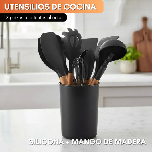 SET UTENSILIOS DE SILICONA PARA COCINA | 12 Piezas Resistentes al Calor