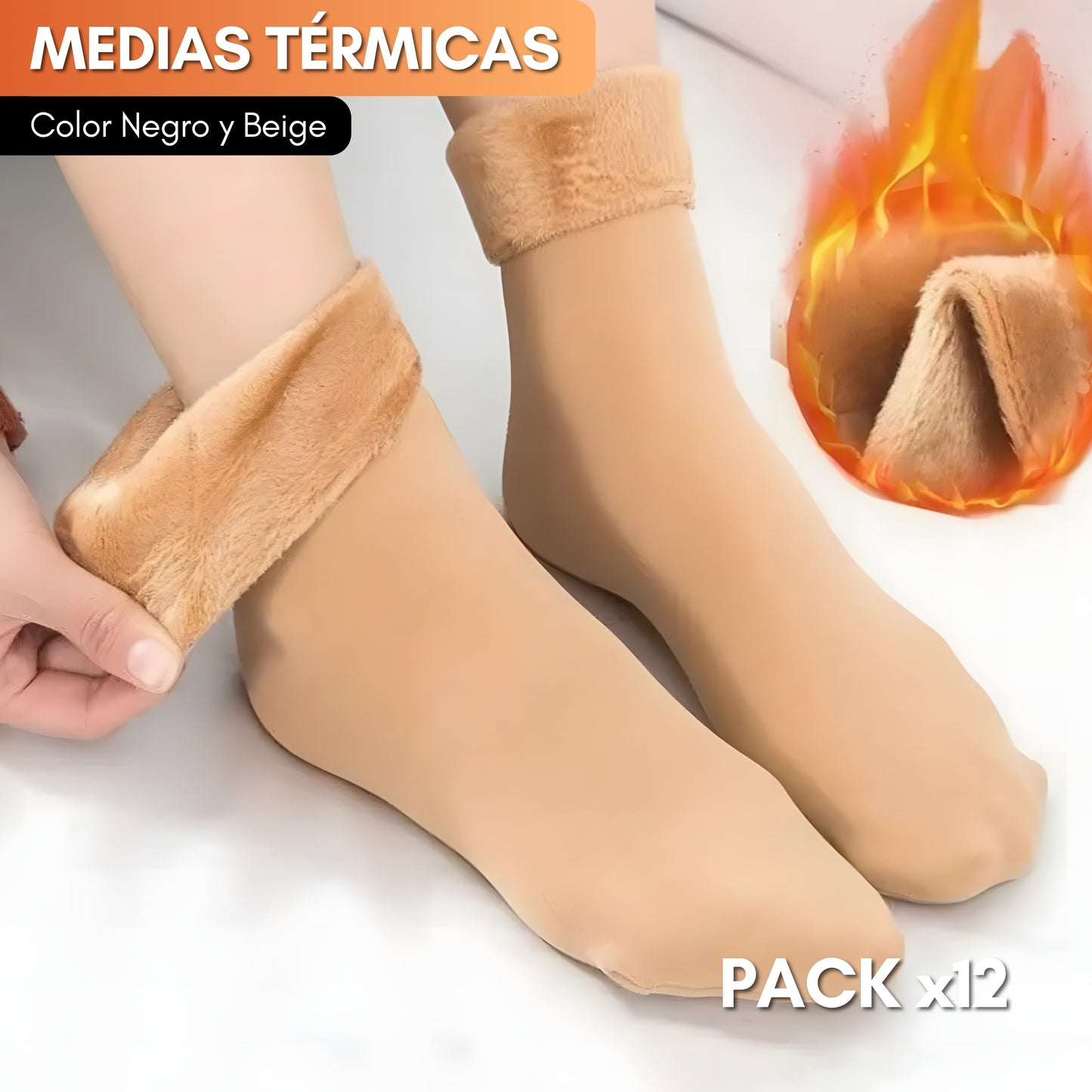 Calcetines Térmicos para Invierno | Pack x12 Pares colores Beige & Negro